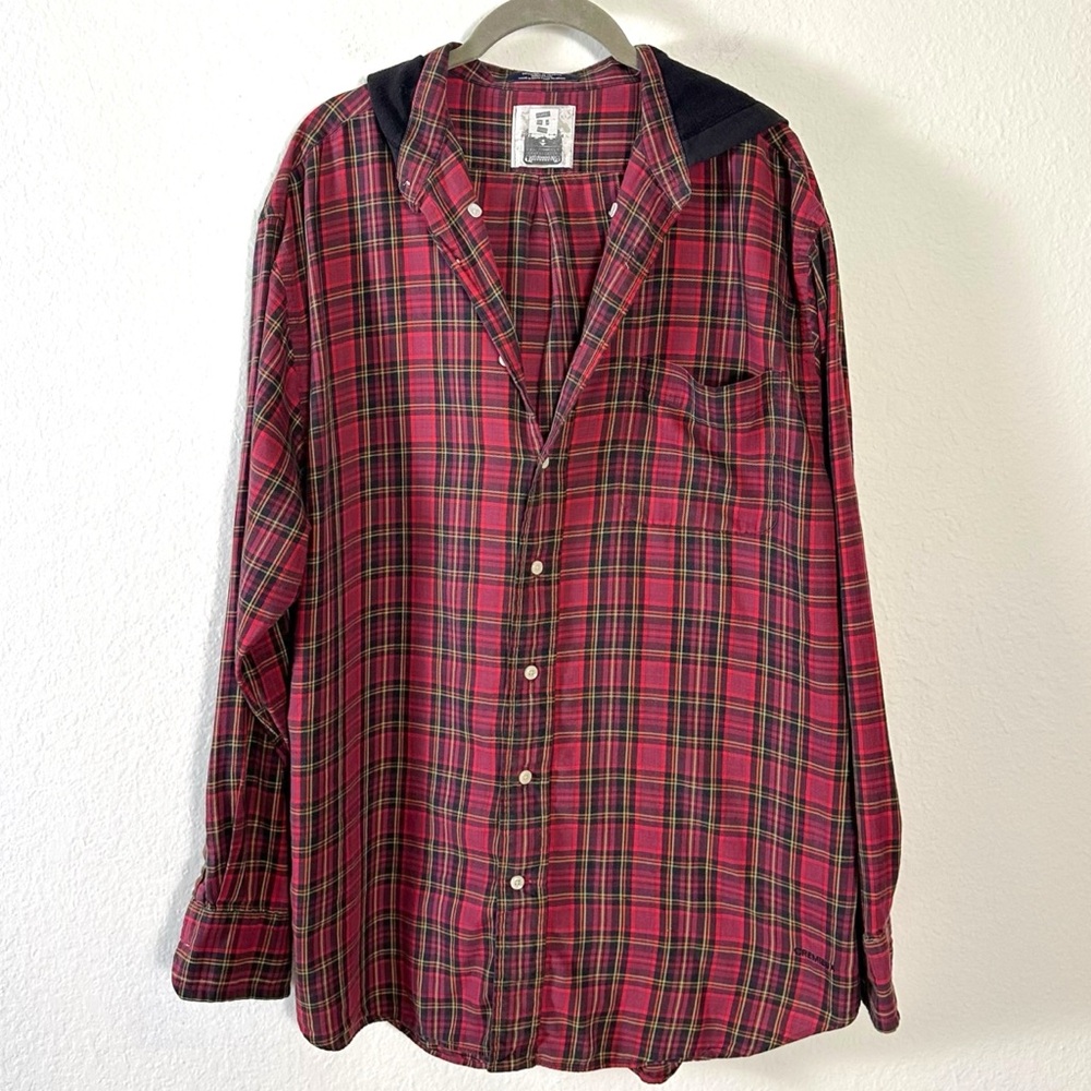 Vintage 90s Grunge Reworked Oversized Hoodie Button Down Tartan Plaid Shirt OS